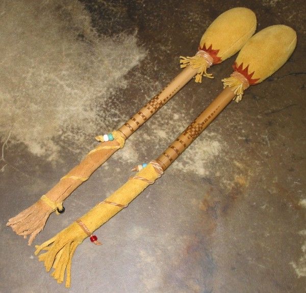 Gold Pair Drum Beaters with Etched Handles Cedar Mountain Drums